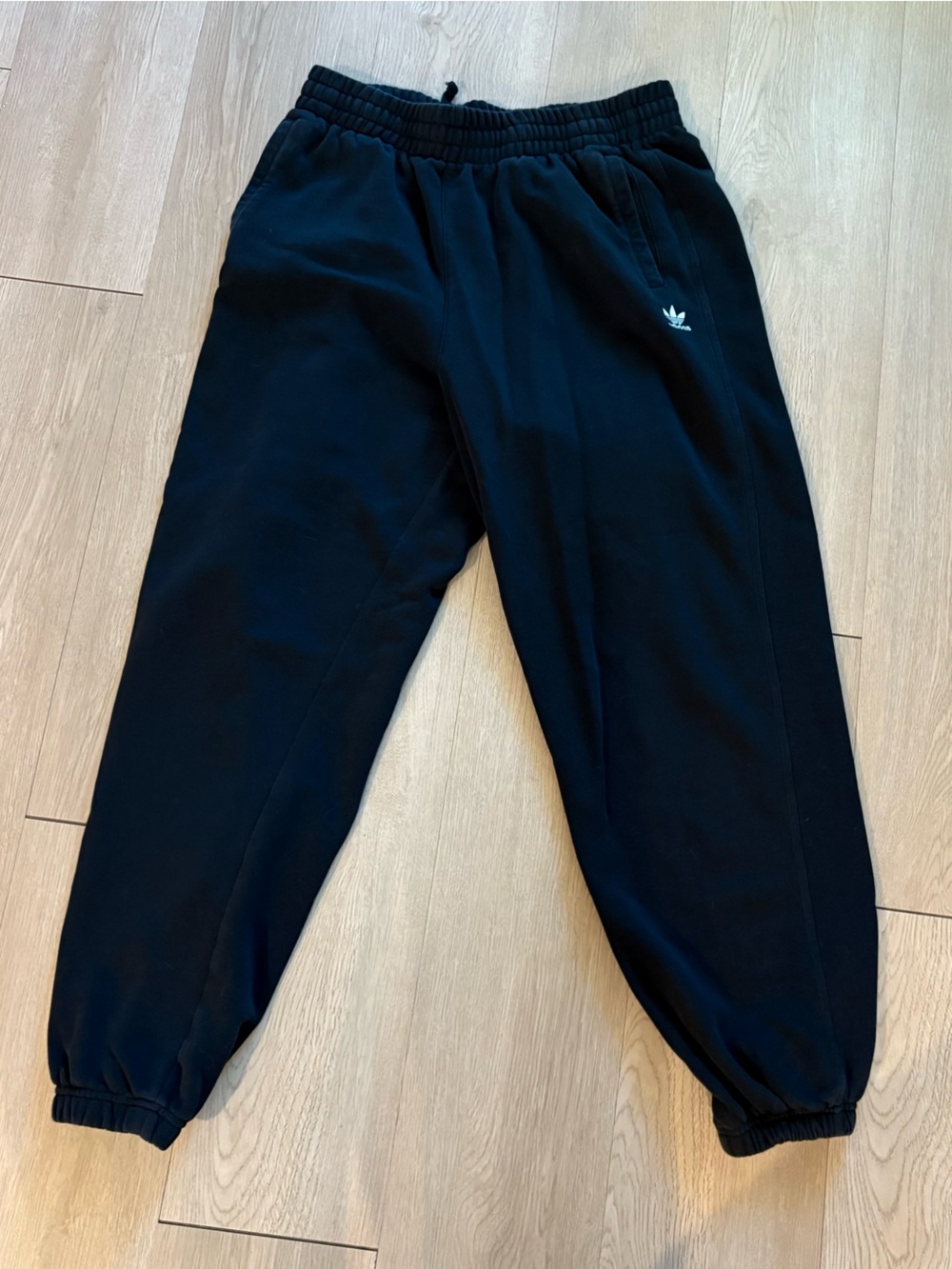 adidas Black Trefoil Sweatpants with Elastic Cuffs